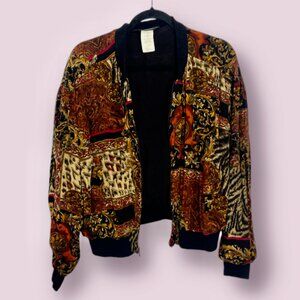 Vintage 90s Patchwork Tapestry Hipster Hippie Art Artsy Trendy Bomber Jacket